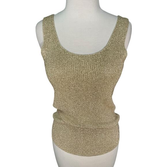 Suzelle Vintage Gold Metallic Knit Tank Top Size Med Sleeveless Evening Party - Picture 9 of 16